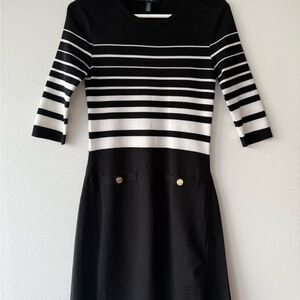 Ellen Tracy Black and White Striped Long Sleeve Dress